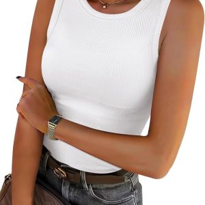 ANRABESS Womens Sleeveless High Neck Tank Tops Fashion Summer Casual Basic Slim Fit Ribbed Racerback Top Shirt Clothes